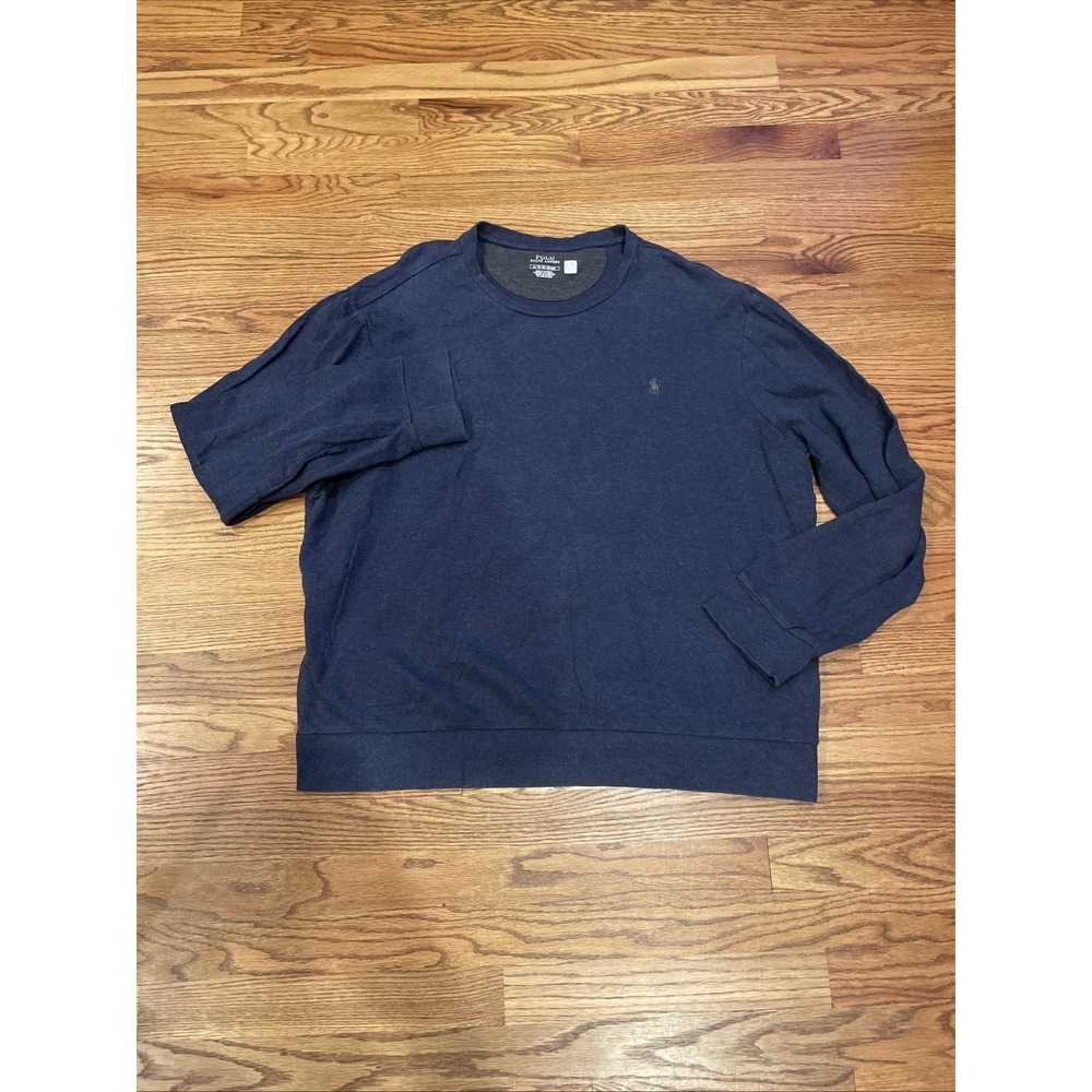 Polo Ralph Lauren Mens Pullover XL Navy Blue Crew Neck Cotton Blend Pony Logo